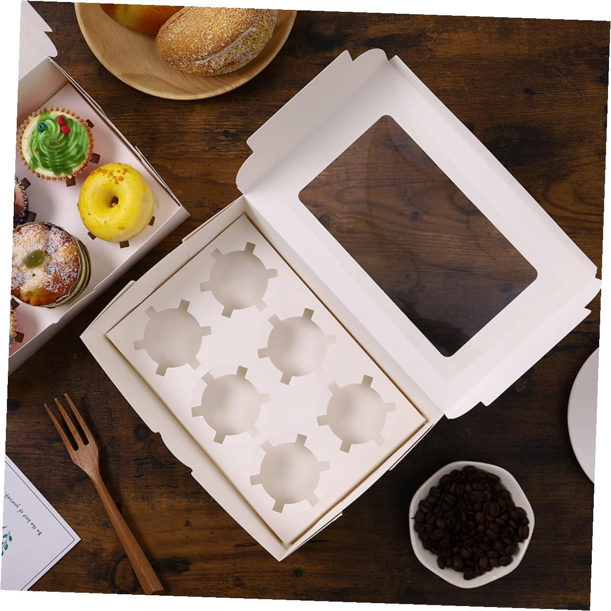 Operitacx 15pcs 6-cupcake Holder Boxes with Window White Paperboard Muffin Containers for Birthday Party Baking Cake Carriers Bulk Cupcake Storage