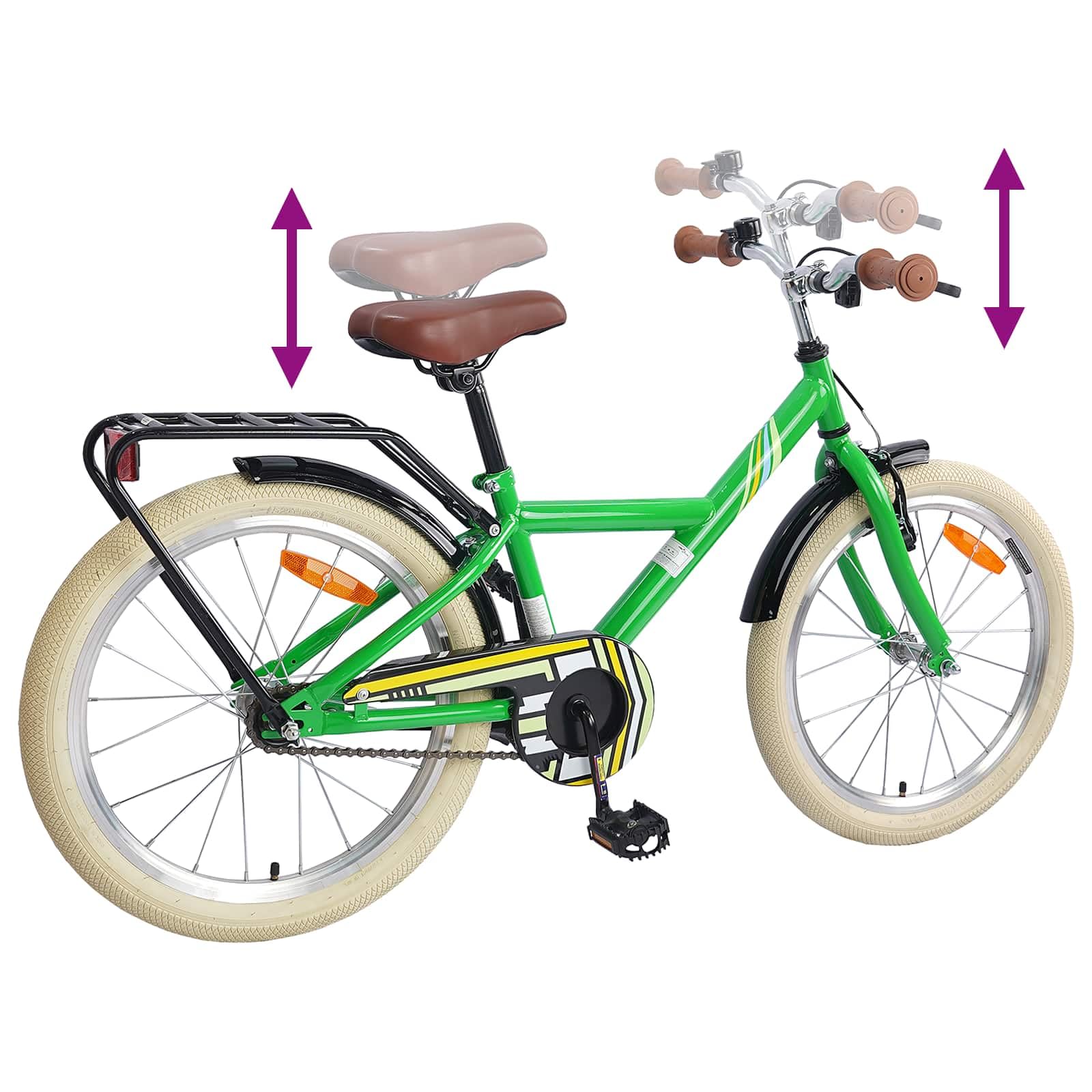 vidaXL Bicicletta per Bambini 24 Pollici per 8-12 anni Verde, Manubri regolabili, bici classica per ragazzi, telaio in acciaio, divertente e sicura per giovani ciclisti