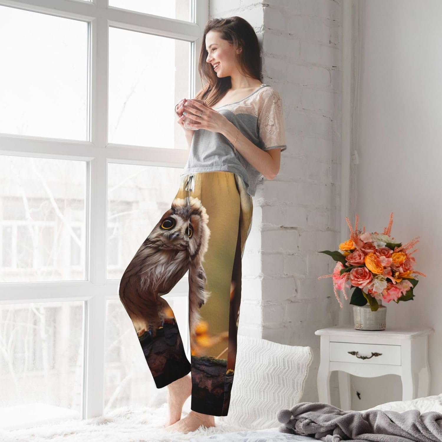 Cute Owlc Print Fashion Cozy Womens Flannel Pajama Pants,Perfect For Christmas And Everyday Wear