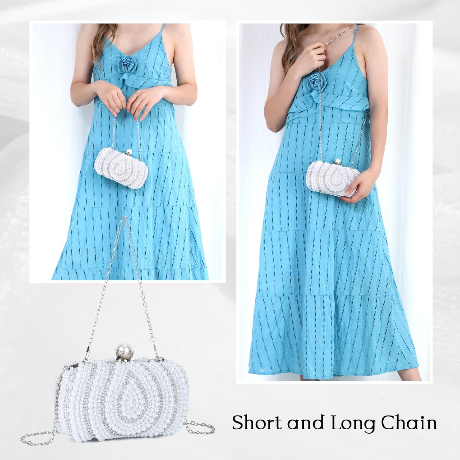 Oweisong White Pearl Clutch Purse for Women Wedding Bridal Clutch Formal Beaded Purse Dress Evening Bag