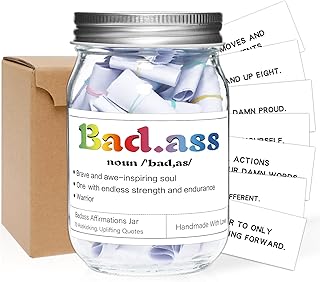 70 Positive Messages Jar Funny Affirmation Jar Decorative Jars for Women Unique Birthday Gift Wife Sister Friends (Bad*ss)