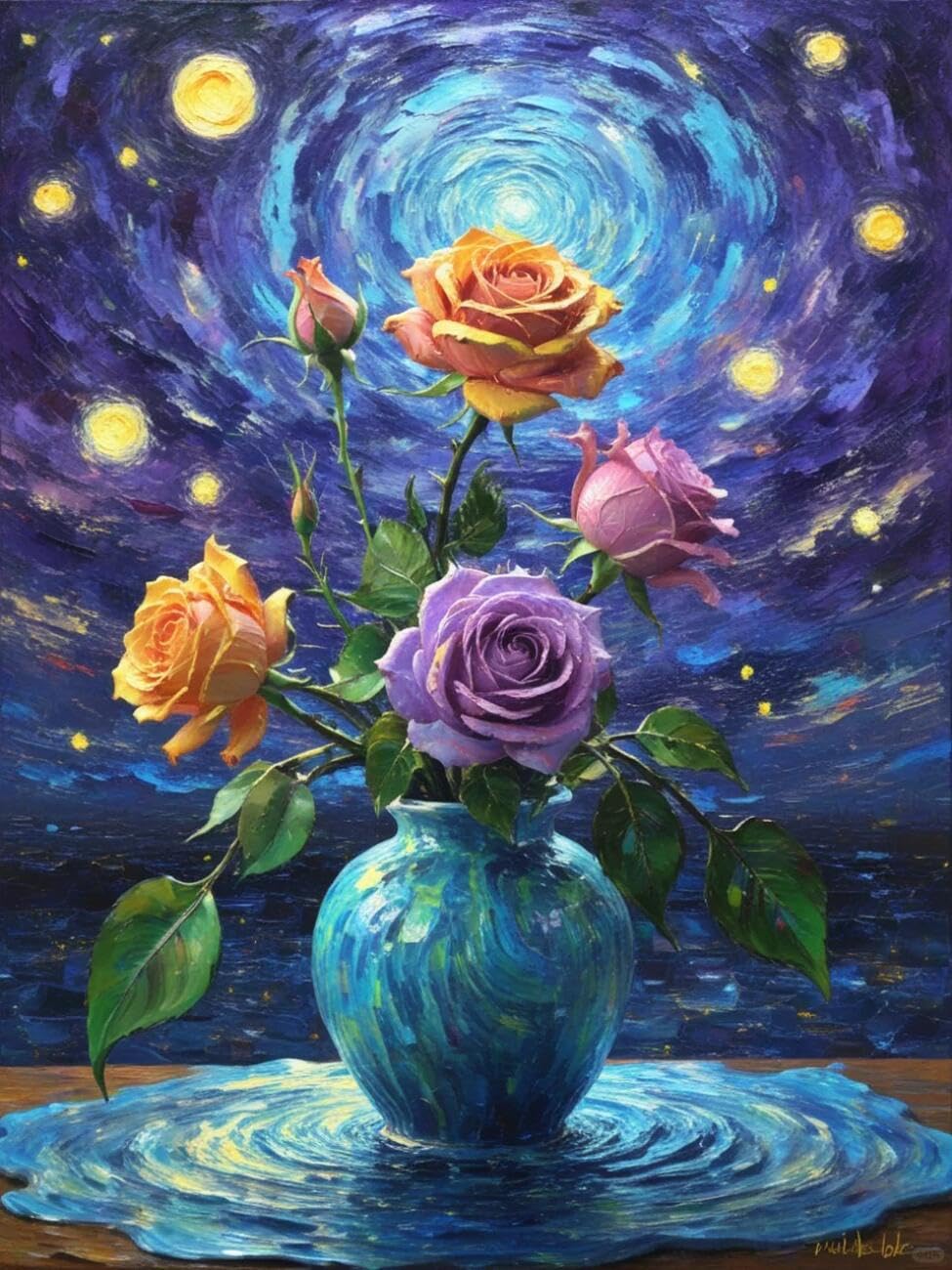 Henypt Pre Printed Cross Stitch Kit Roses in a vase Flowers DIY Arts Aand Craft Kit for Beginners The Elderly with Accessories Home Wall Art 14CT 30x40cm