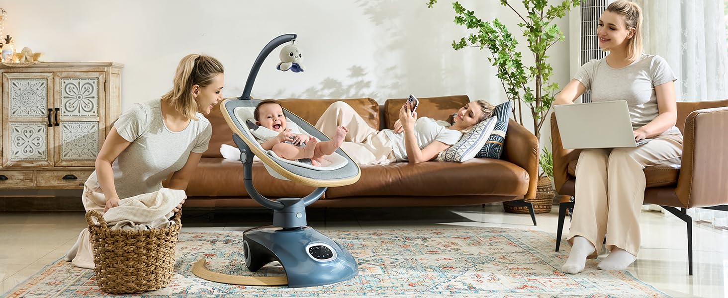 Electric Baby Swing Newborn for Infants Mamroo with 5 Speeds, Multi Motion 3D Baby Rocker for Girl Boy Swingset Indoor with 13 Melodies Music, Remote Control, Dark Gray