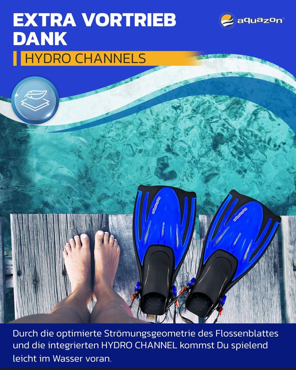 AQUAZON Alicante Verstellbare Flossen, Schnorchelflossen, Taucherflossen, Schwimmflossen für Kinder und Erwachsene zum Schnorcheln, Schwimmen