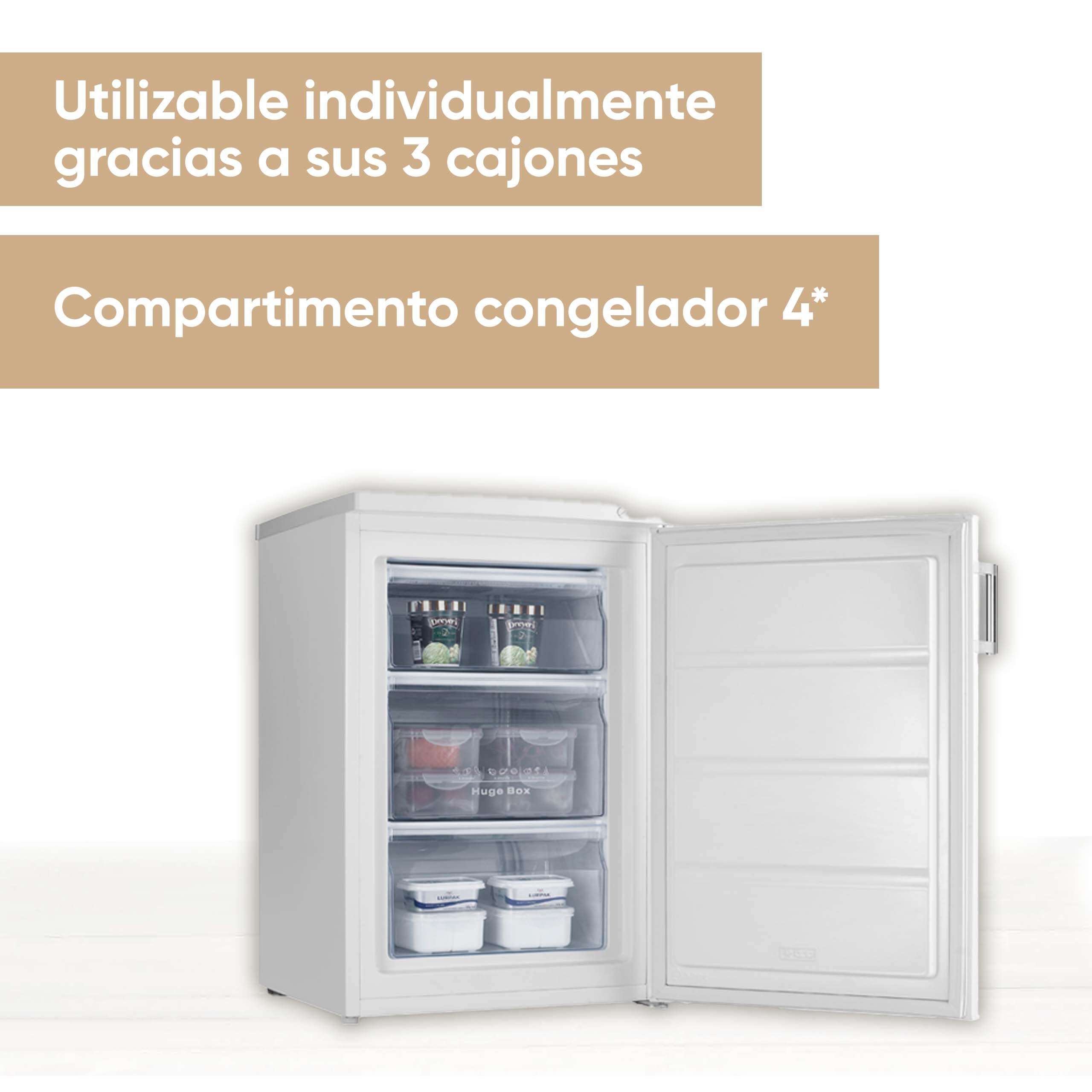 SEVERIN Congelador pequeño vertical, 85 l, mini congelador de 4*, 3 cajones, bisagra de puerta reversible, enfría de -14 a -30°C, silencioso, 38 dB, blanco, GS 8865 [CEE C]