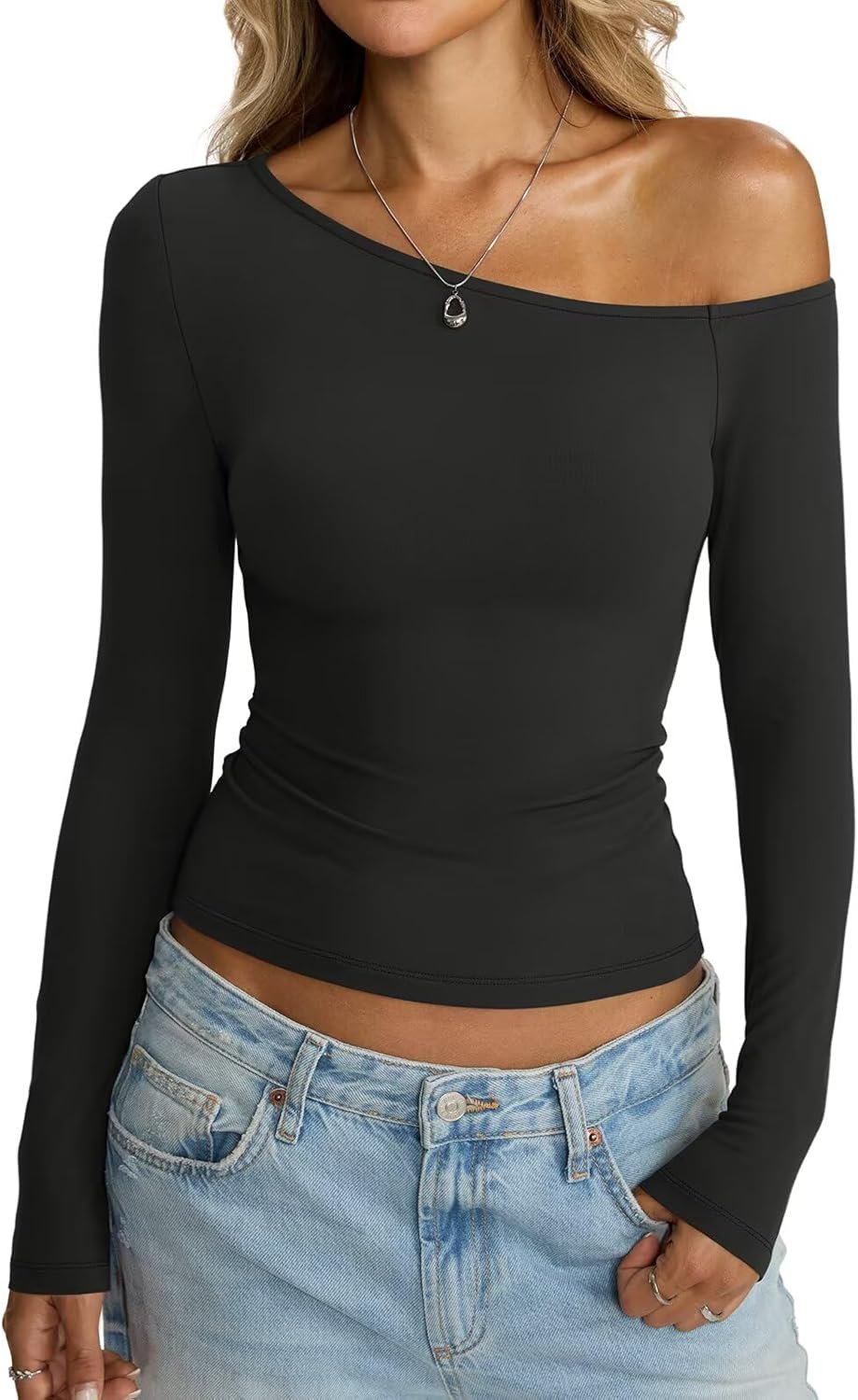 Womens Off Shoulder Tops Tight Long Sleeve Shirts Sexy Top Y2K Slim Fit Going Out Fall Fashion Clothes 2026 - Image 3