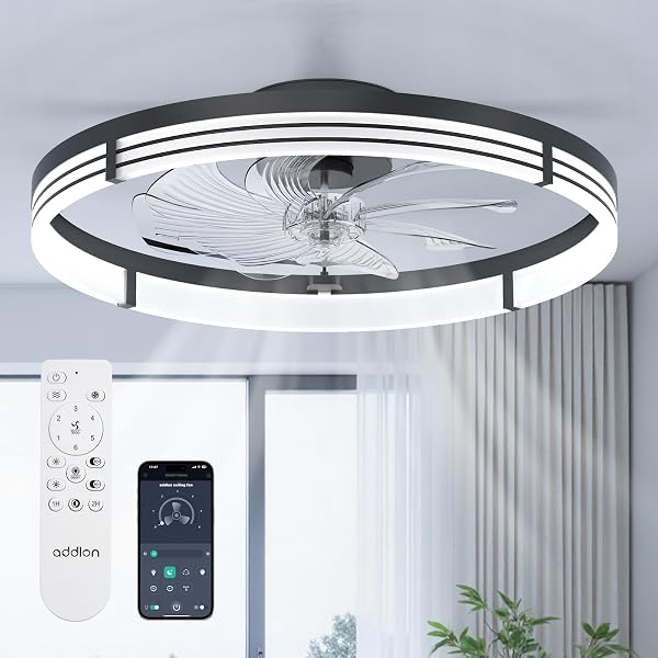 Addlon 24" Low Profile Fandelier Ceiling Fans with Lights and Remote, Black
