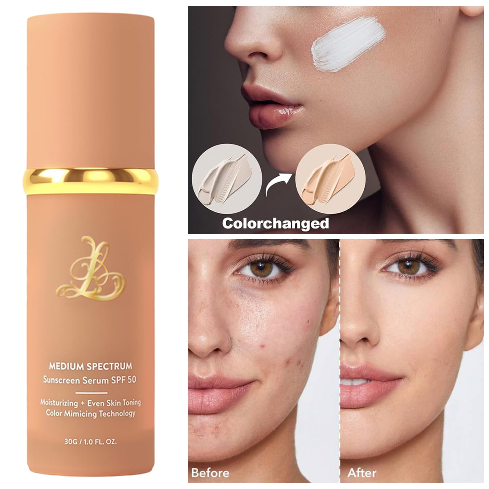 Base De Maquillaje Que Cambia De Color SPF 50+ Base Que Cambia de Color Antiedad Hidratante Larga Duración y Resistente al Agua