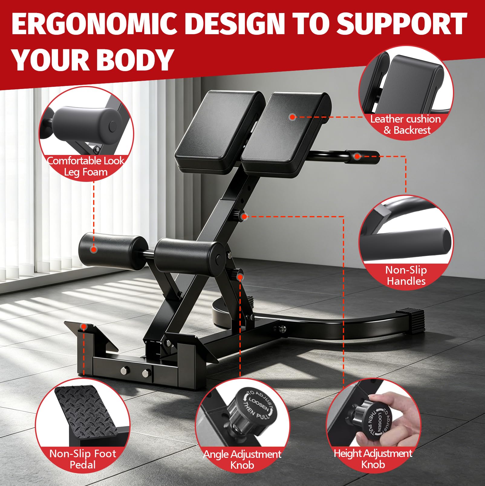 Silla romana, hiperextensión de espalda plegable, banco de hiperextensión, estirador de espalda para el hogar, banco de entrenamiento ajustable, 7 abdominales y muslos ajustables