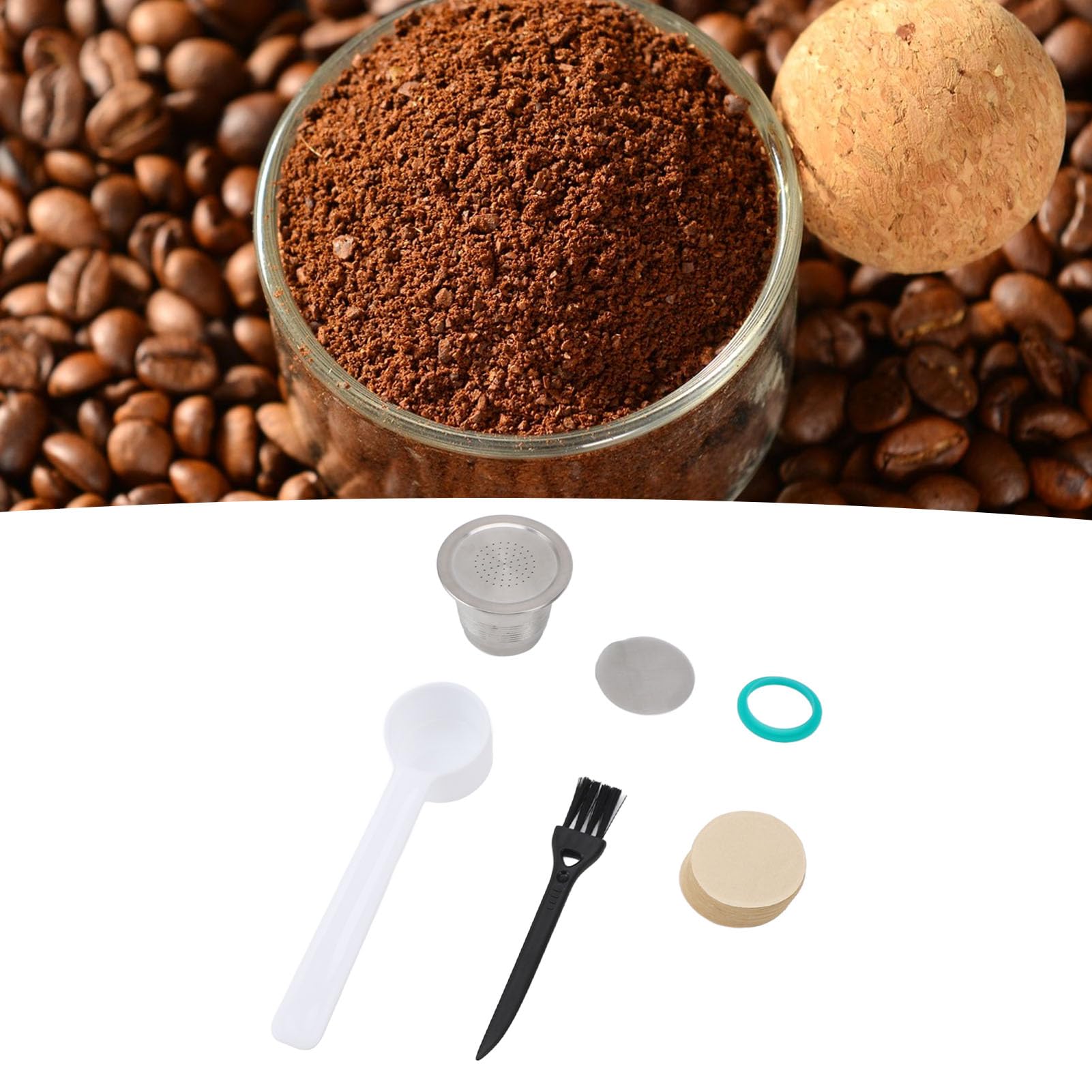 Juego de filtros de papel para cápsulas de café reutilizables de acero inoxidable con 100 filtros de papel, fácil limpieza, para el hogar, la oficina y los viajes.