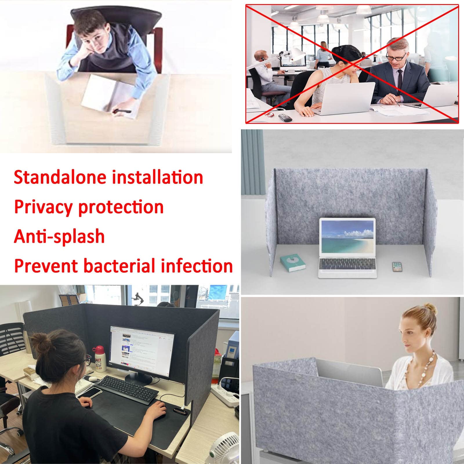 Bureau Privacy Panel Vrijstaande Office Divider Partitie Met 4 Beugels, Bureauverdelers Bureaupaneel Vermindert lawaai en visuele afleiding, Desktop Privacy Panel Ideaal voor School, Klaslokaal, Kantoor en