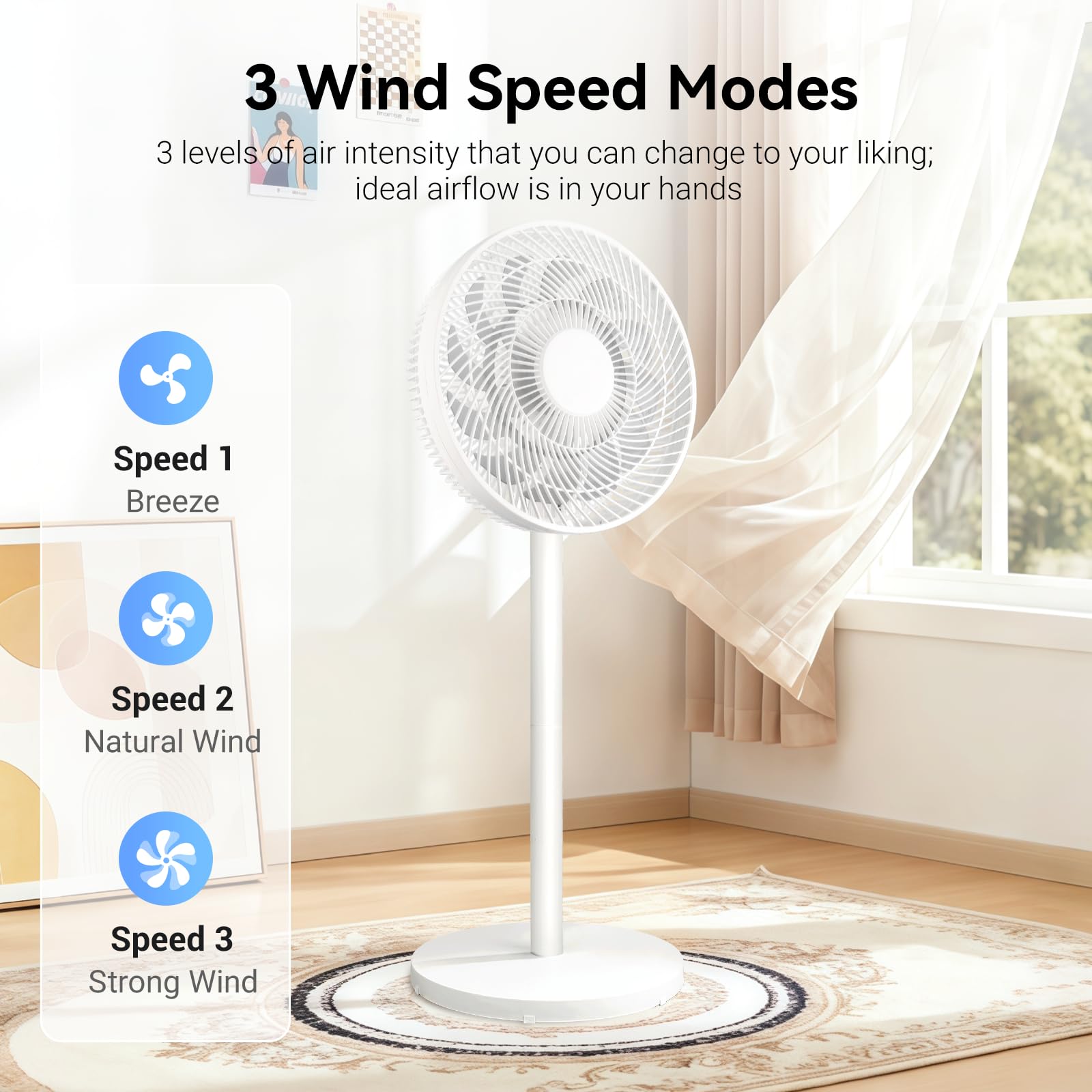 EXTRASTAR NYT1401 Ventilatore 50W Silenzioso 14", 2 in 1 Ventilatore a Piantana & Tavolo, Oscillante 90°, 3 Velocità