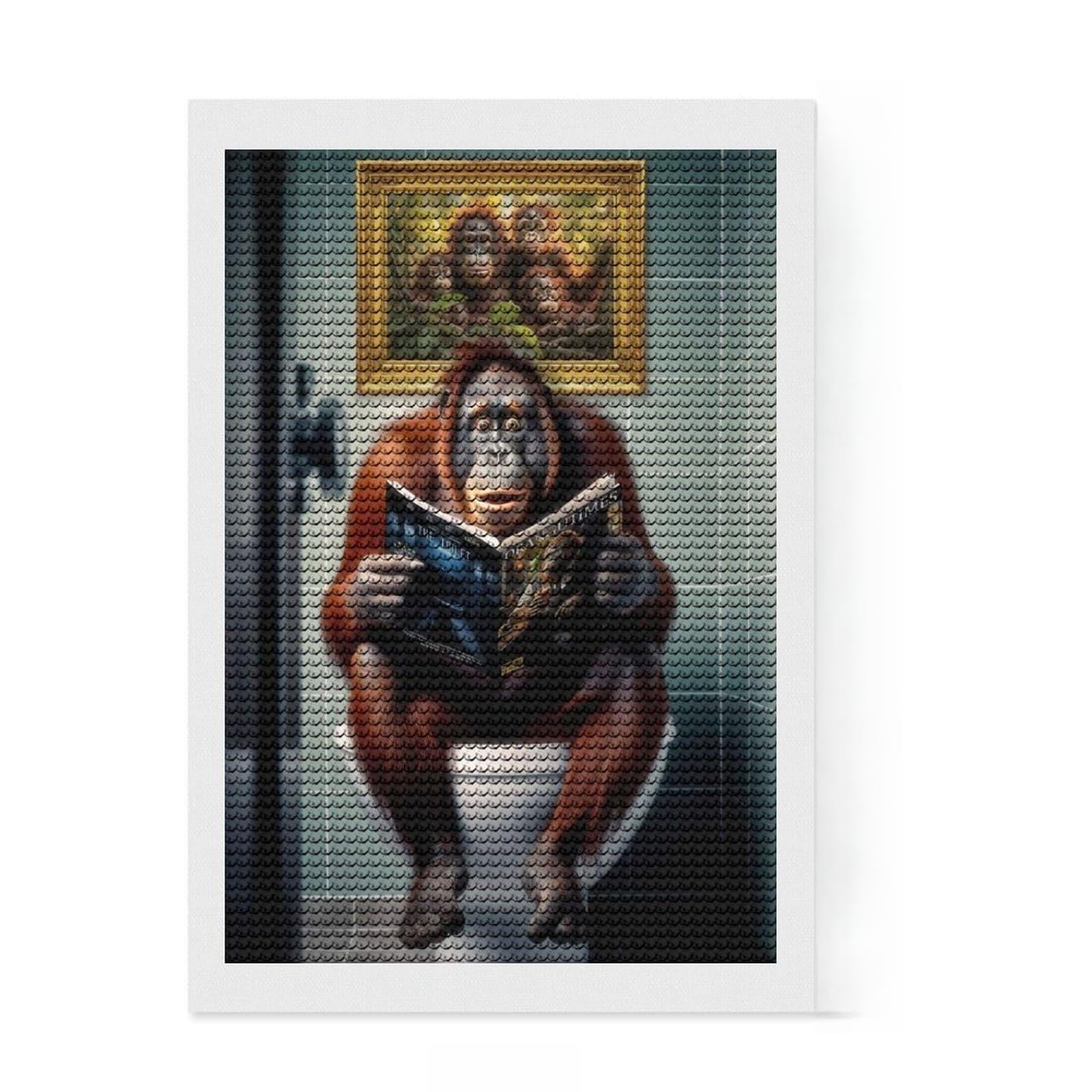 Junmoney Orangutan on The Toilet 5D Diamond Painting Kit 8"x12", for Women, Farmhouse Decor, Boho Decor, Thoughtful Present, Relaxing DIY