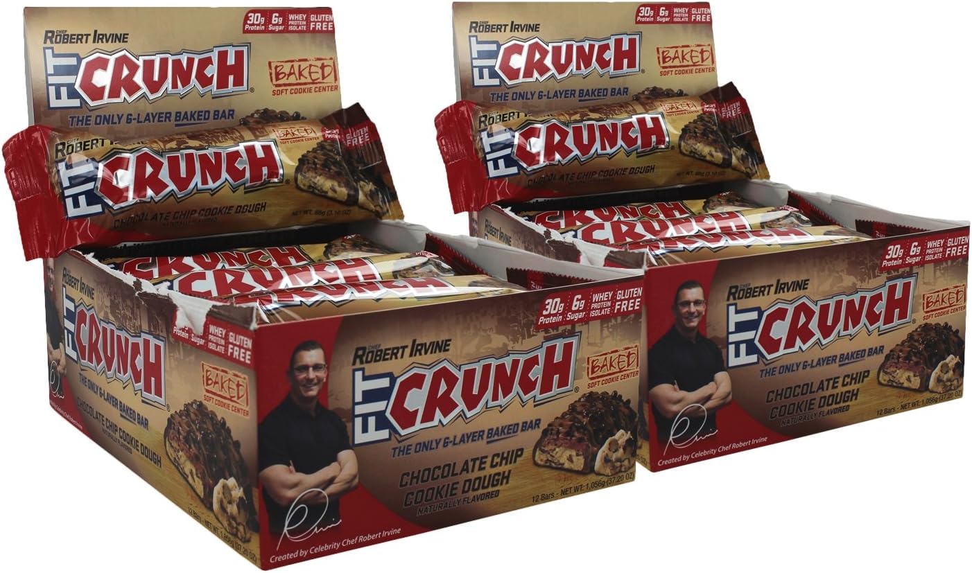 Fit Crunch 88g Bars Chocolate Chip Cookie Dough 12 Bars (2 Pack)