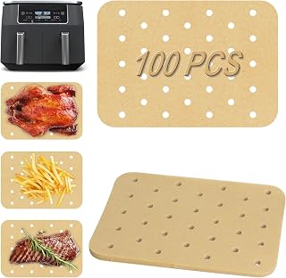 100 Packs Air Fryer Paper Liners, Parchment Paper for Ninja Foodi DZ201 DZ401, Rectangle Disposable Baking Papers Perforated for Ninja 8 Quart 6-in-1, 2-Basket Air Fryer Accessories