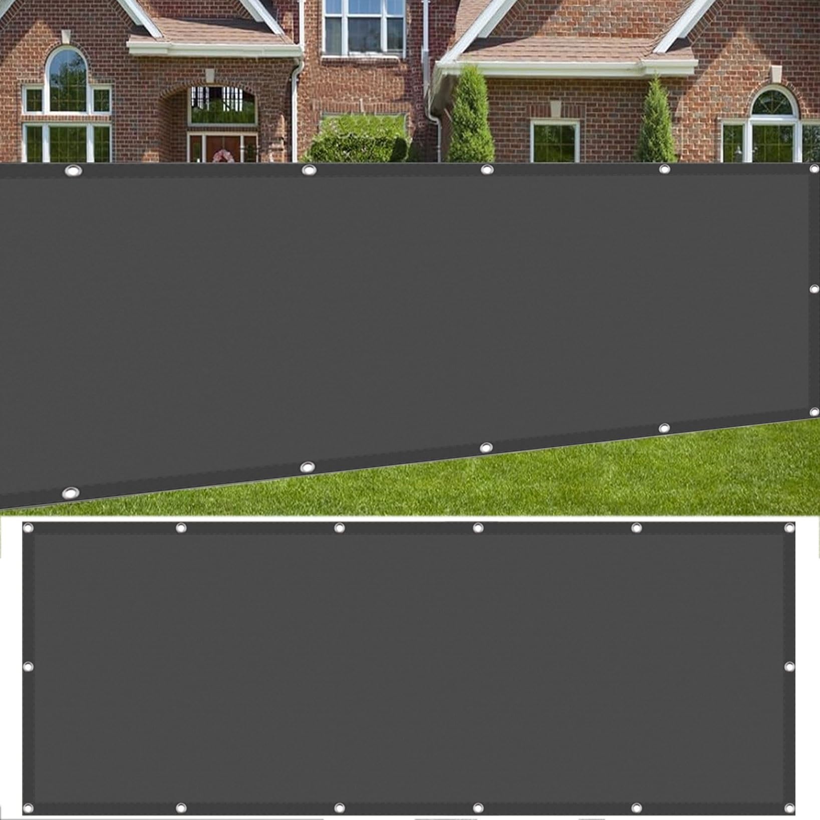 Balcony Privacy Screen Waterproof 40 x 100 cm 90% Shading Rate Uv-Resistant Enclosure Balcony Netting with Grommets with Rope for Deck, Backyard, Patio, Balcony, Dark Grey
