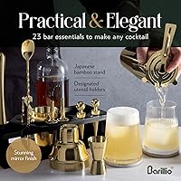 Vista 4 de Barillio Gold Bartender Kit - Stainless-Steel Cocktail Shaker Set w/Black Bamboo Stand - Mixology Bar Tools w/Drink Shaker, Mixer, and Muddler for