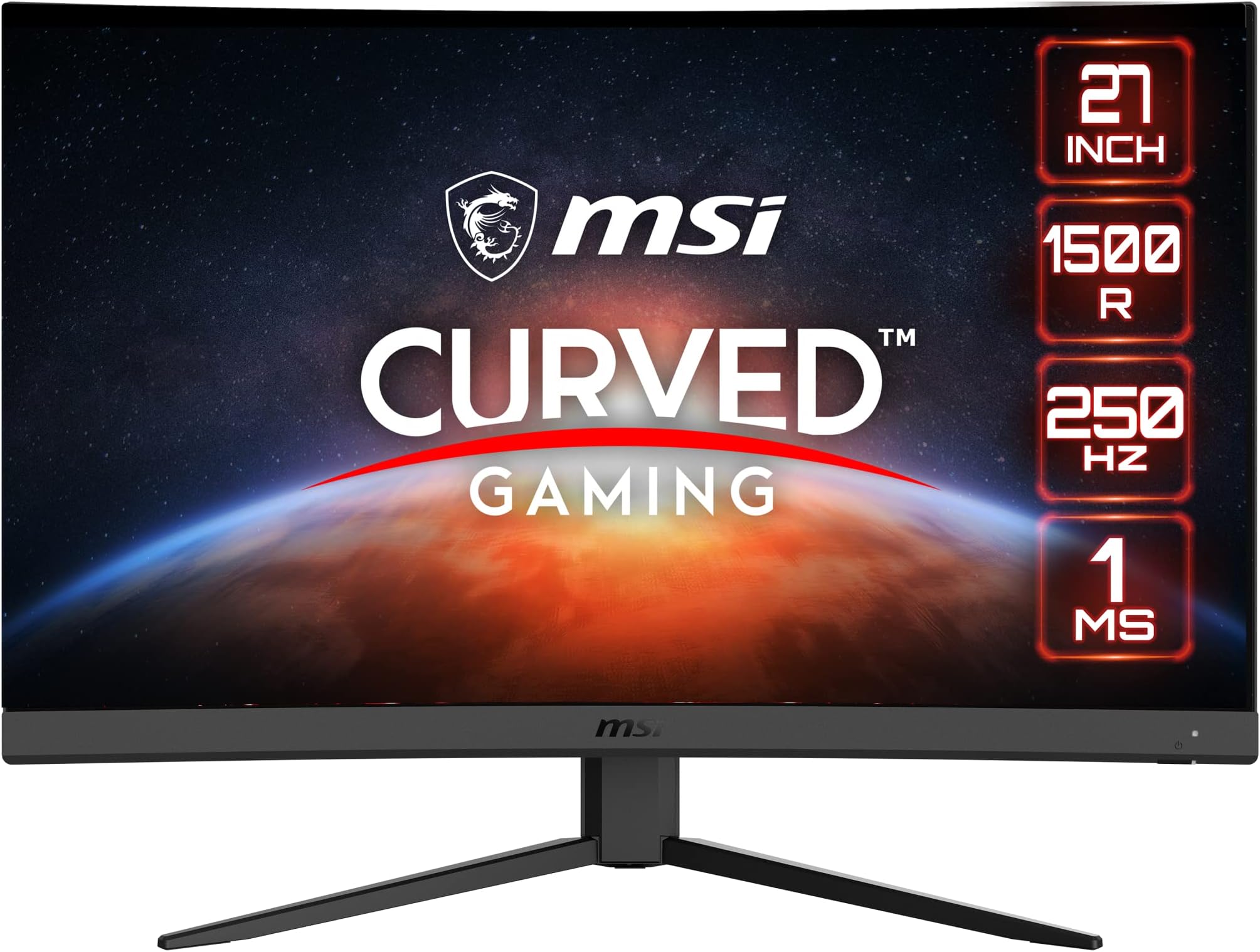 msi G27C4X 27" Curved Gaming Monitor, 1920 x 1080 (FHD), 1ms, 250Hz, FreeSync, HDMI, DisplayPort, Anti-Flicker, Anti-Glare, HDR Ready,Black