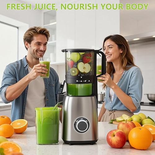 Miniatura 5 de COWSAR Exprimidor de prensa en frío, máquina exprimidora de canal de alimentación de 5.4 pulgadas de ancho, masticación lenta de 60 RPM, acero