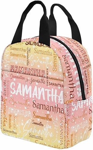 Miniatura 4 de InterestPrint Bolsa de almuerzo personalizada con nombre para hija, hijo de mamá y papá, bolsa de almuerzo personalizada con monograma degradado