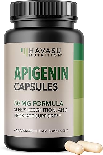 Cápsulas de apigenina de 50 mg, 60 unidades, vegano, sin OMG, suplemento de apoyo cognitivo y para el sueño - Flavonoide de manzanilla para