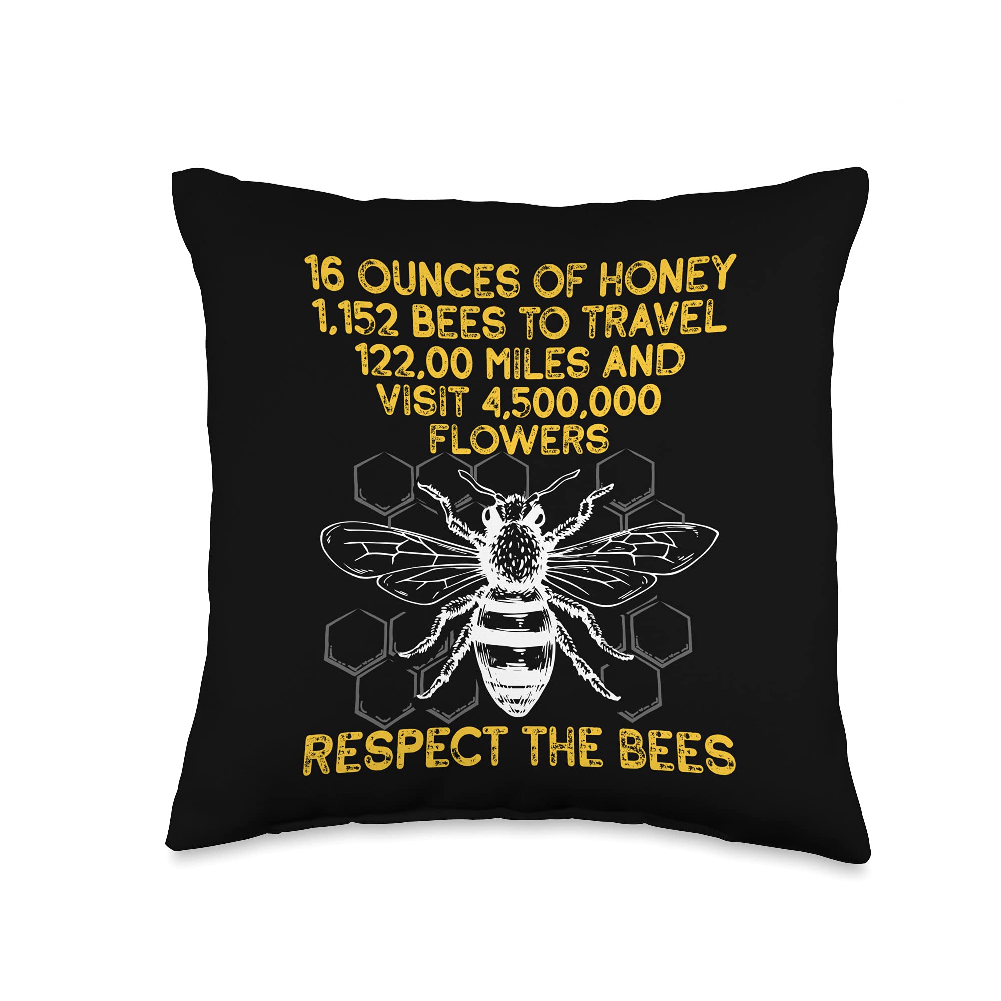 Respect the Bees Buzzed Designs For BumblebeeBeekeeper Bee Honeybee Quote for Insect Honey Lovers Throw Pillow, 16x16, Multicolor