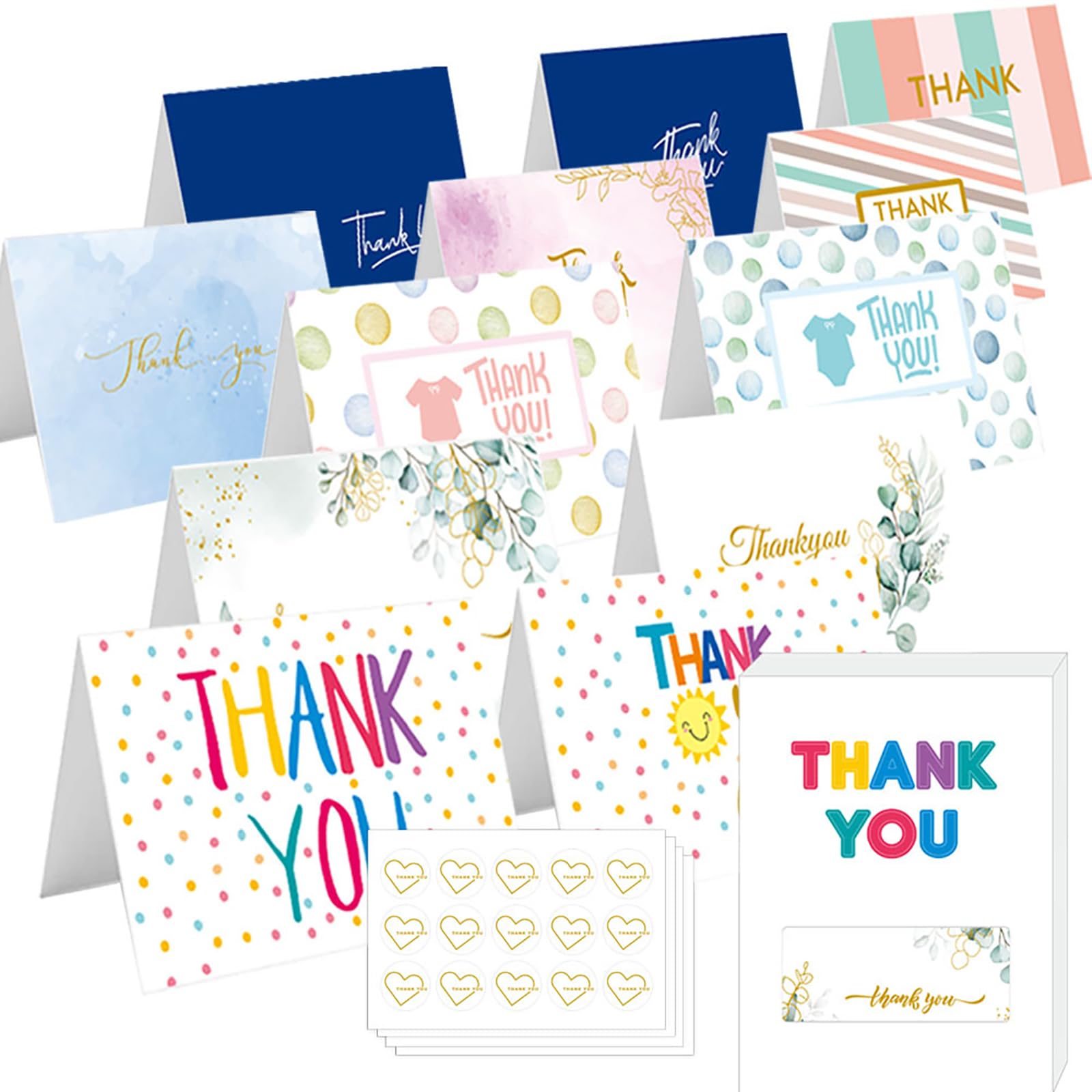 Elegauit Thank You Cards 48 Pack, 4 x 6 Greeting Card with Envelopes Stickers Blank Cards Assortment for Family Friends Classmates Gift Decorations