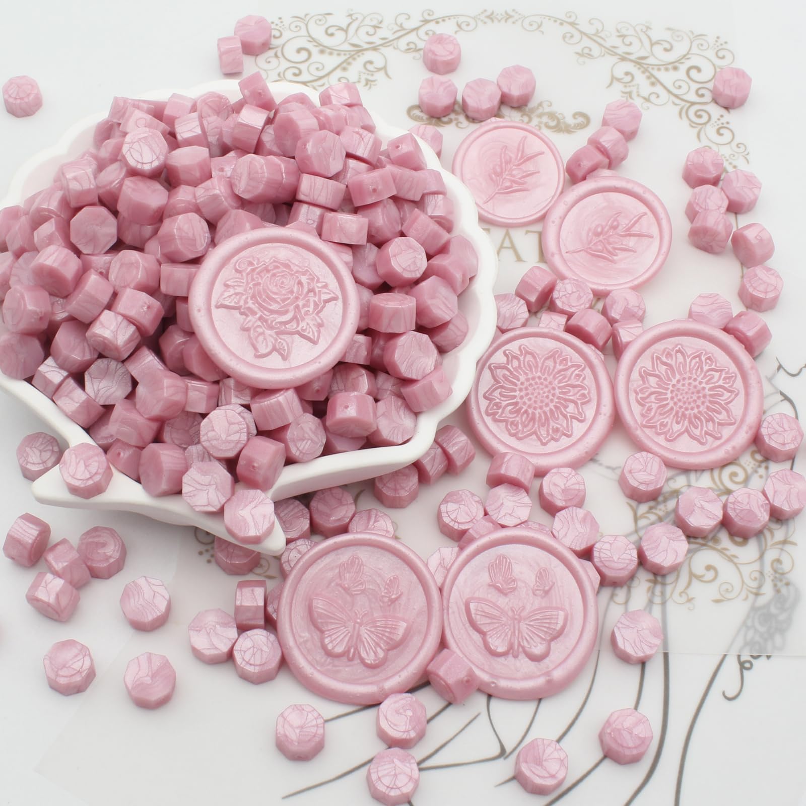 360pcs Pearl Pink Sealing Wax Beads, Andotopee Premium Wax Seal Beads for Stamp Seals, Octagon Wax Sealing Pellets Refill Pack for Wax Seal Kit, Wedding Invitation, Letter Envelope Seal, DIY Crafts