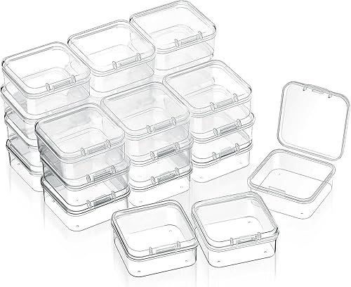 SATINIOR Paquete de 24 recipientes pequeños de plástico transparente con tapa con bisagras para almacenamiento de objetos pequeños, manualidades,