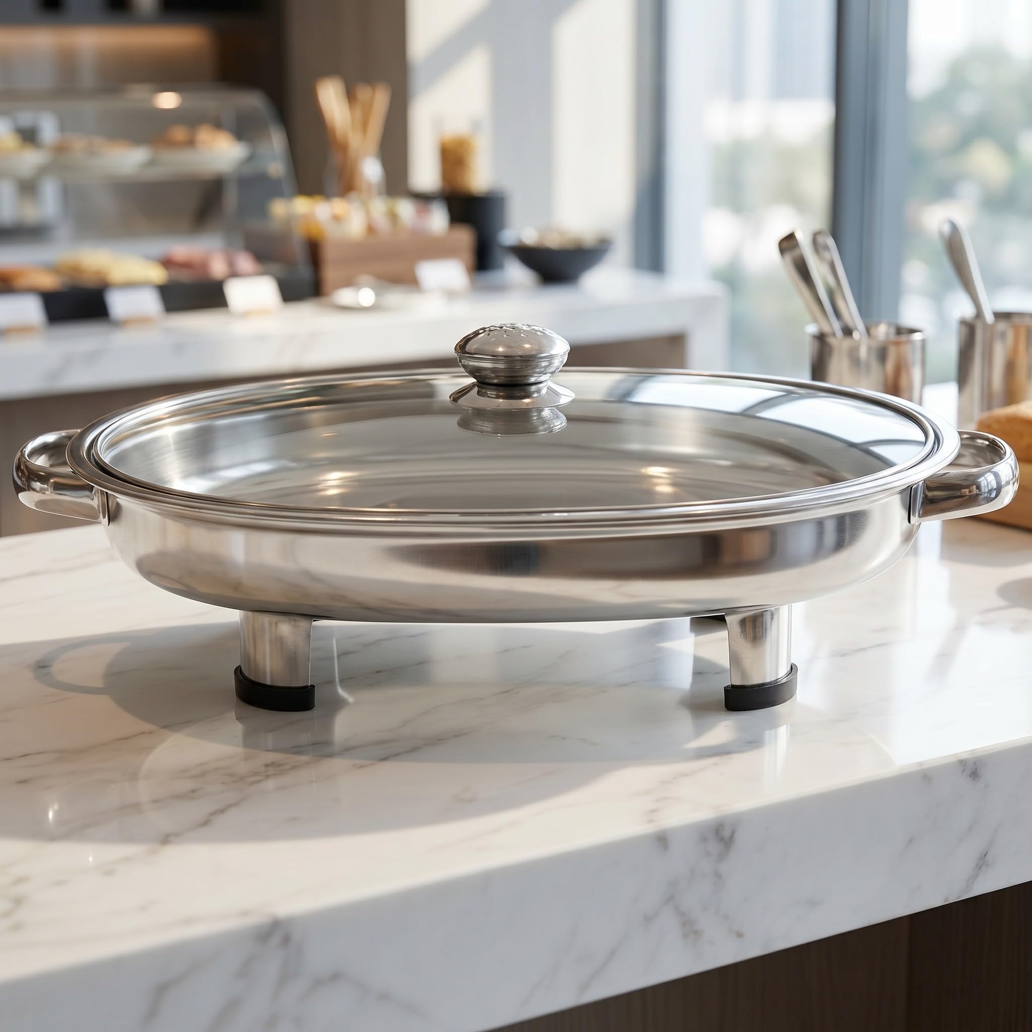 2 Set Vassoio a Forma Ellittica in Acciaio Inox