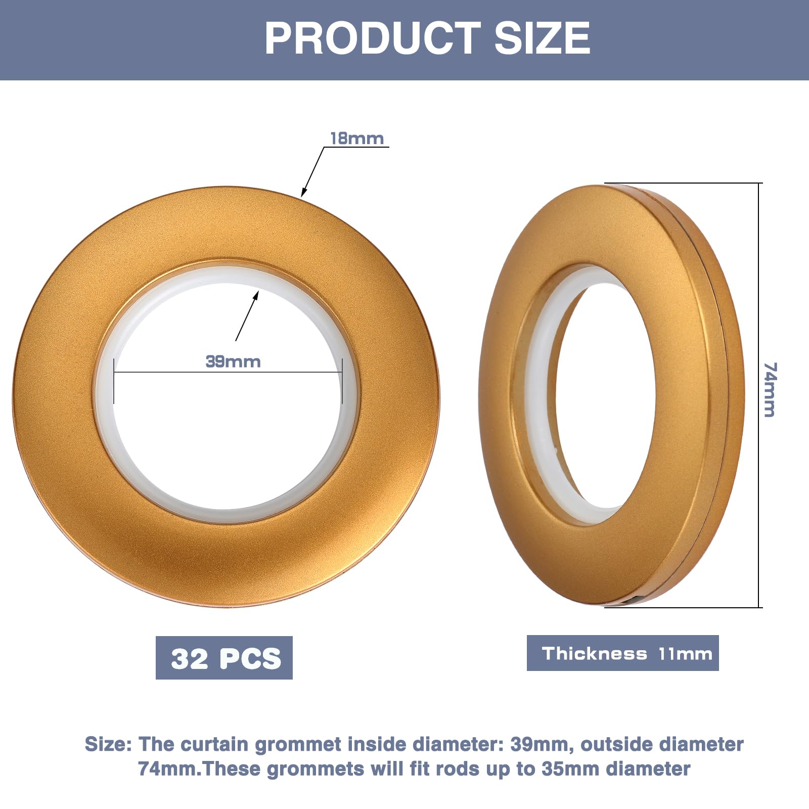 Set Anelli E Ganci Tende 32 Anelli E Ganci Per Tendaggi In Plastica Bianca - 40mm - Facile Installazione Montaggio Tende Facile E Silenzioso
