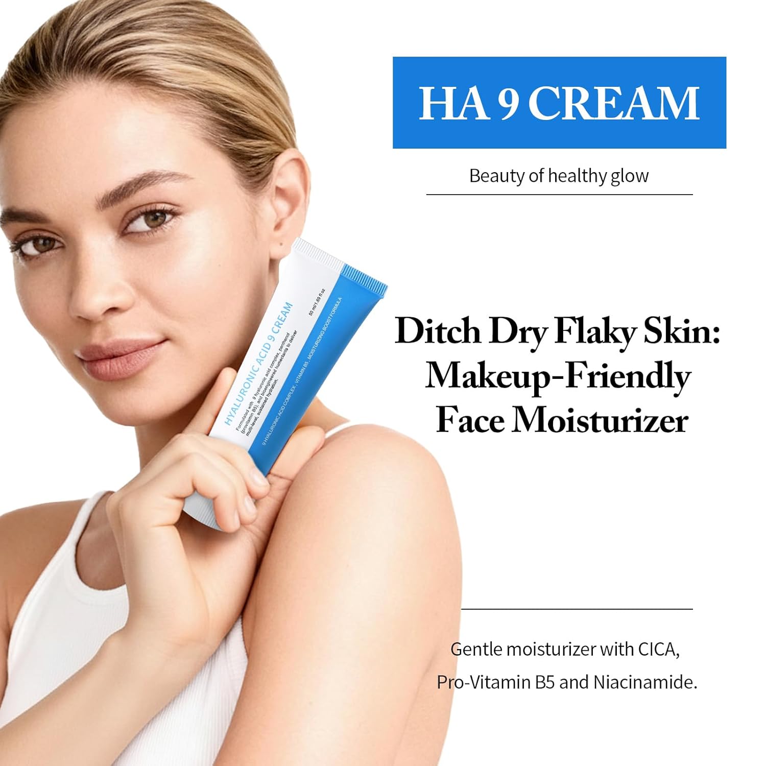 NUNUDA Hyaluronic Acid 9 Face Moisturizer, Daily Moisturizing Cream with Centella Asiatica, Vitamin B5 for All Skin Types, Soothing & Deep Hydrating Skin Care, Lightweight, Non-Greasy, 1.69 fl.oz - Image 2