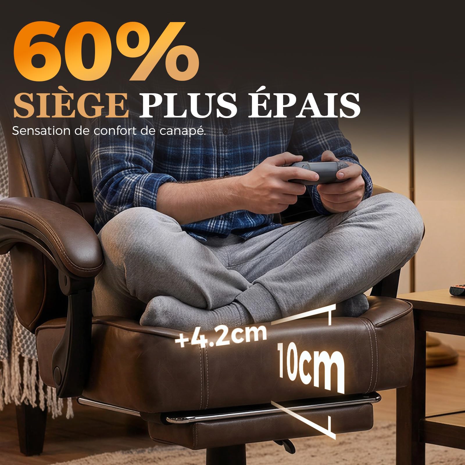 GTPLAYER Chaise Gaming, Ergonomique Fauteuil de Bureau, Siège tournant et réglable en Hauteur à accoudoirs synchronisés, Coussin Lombaire, Coussin pour la Tête et Supporte 150 kg, Cuir, Brun Rétro