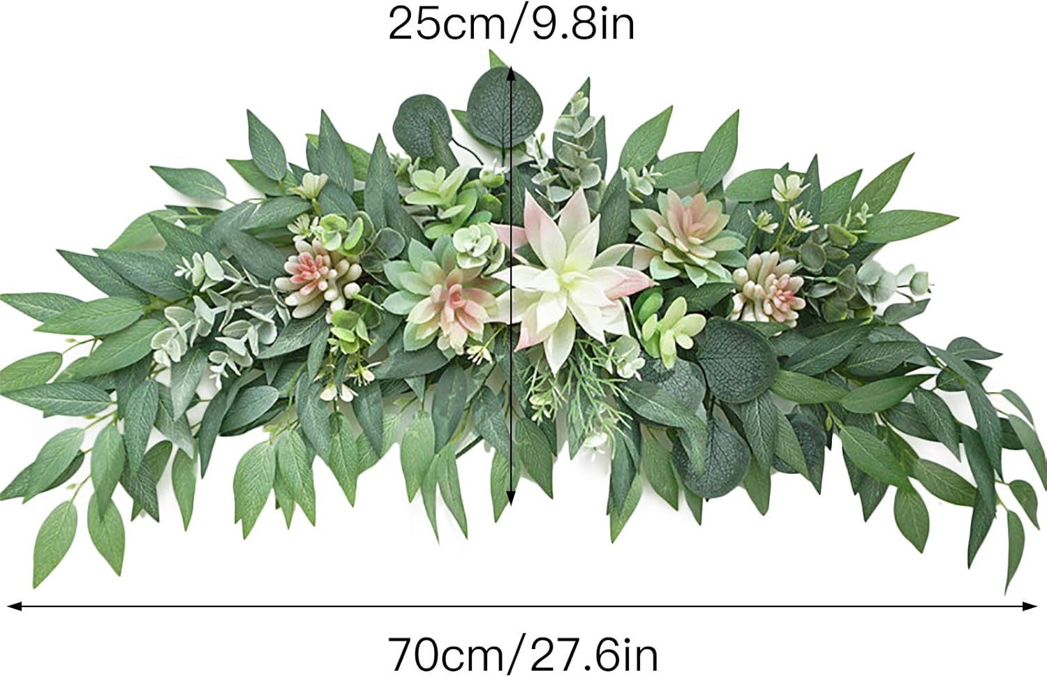 27.6inch Artificial Eucalyptus Swag Decorative Swag with Simulation Succulents Spring Floral Swag Wreath for Home Wedding Arch Wall Decor, Green