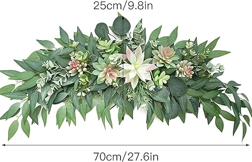 Miniatura 6 de WYSRJ Guirnalda decorativa de suculentas artificiales de 28 pulgadas con hojas de eucalipto y suculentas decoración de arco de boda para interiores