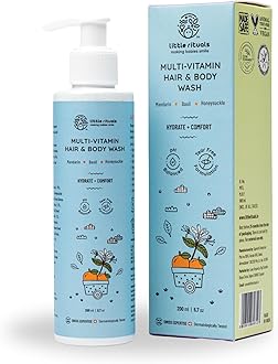 Little Rituals Baby Multi-Vitamin Body & Hair Wash - Tear Free + pH 5.5. Formulated with the best plant botanical - HONEYSUCKLE, BASIL, MANDARIN. Natural, Organic, Dermat tested, SWISS Technology (200ml)