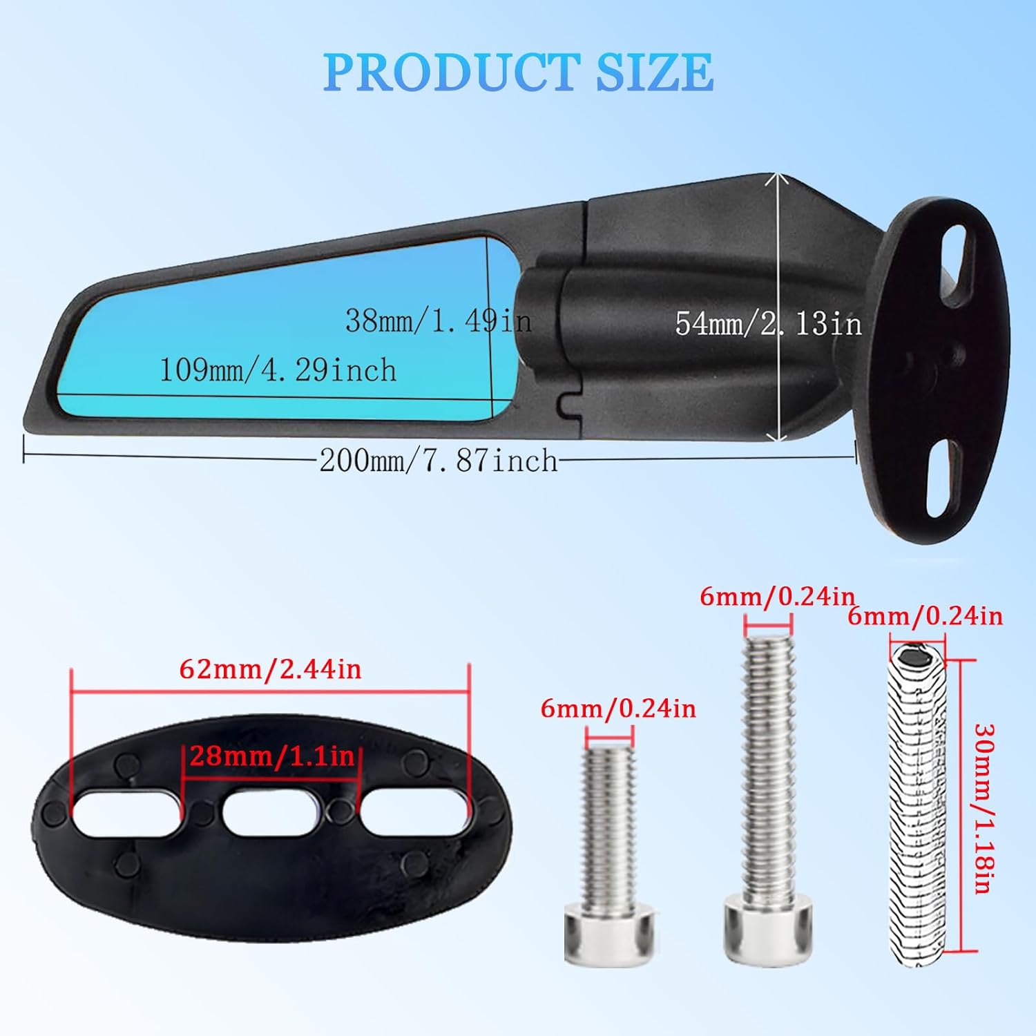 Anti-Glare Motorcycle Rear View Mirrors, 360° Rotating Stealth Mirror, Adjustable Side Mirrors, for Kawasaki Ninja 300 400 500 650, Honda CBR300R CBR500R CBR600RR CBR1000RR, Suzuki GSXR 600 750 1000