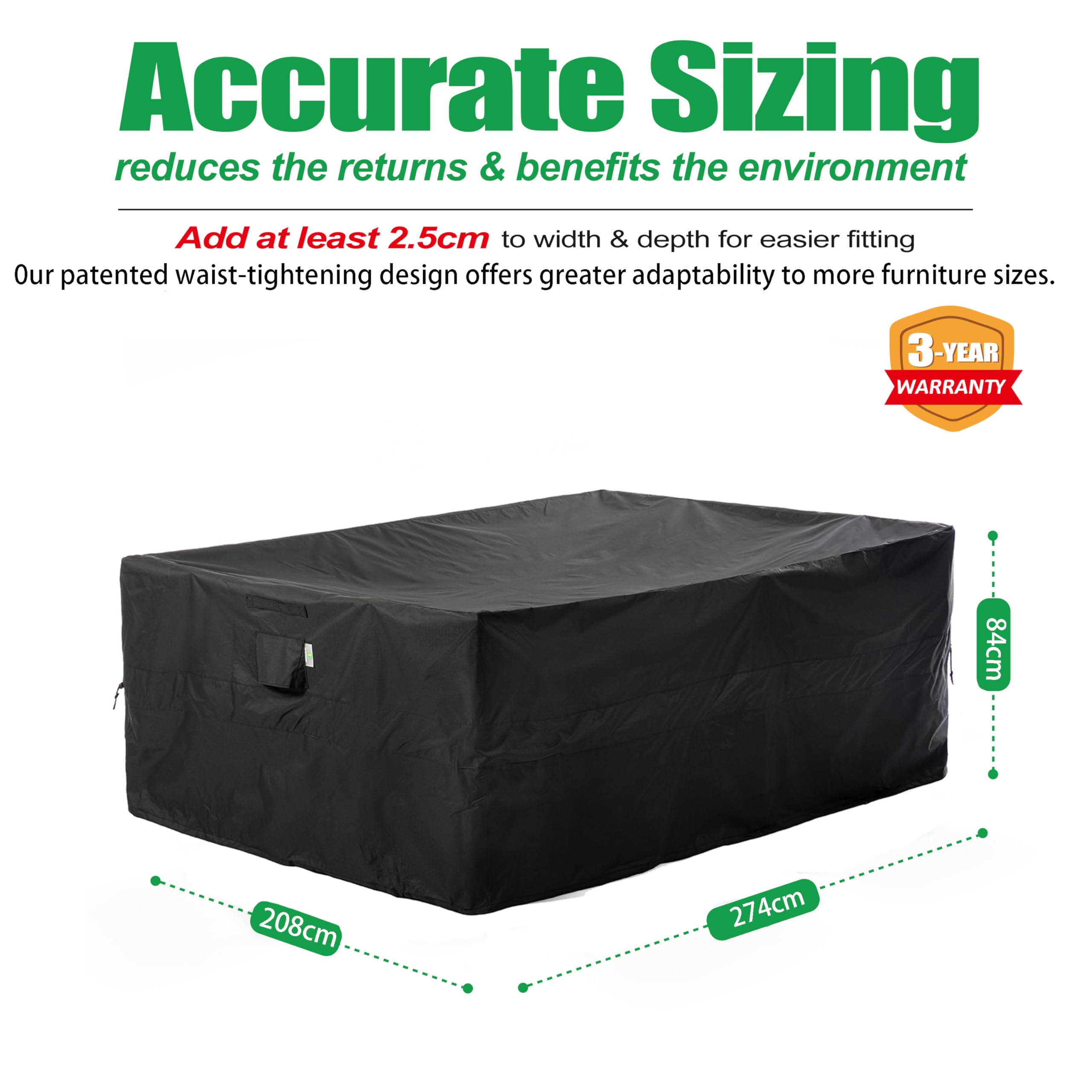 F&J Outdoors Garden Furniture Covers Heavy Duty UV Resistant Tear Resistant Outdoor Table Cover Waterproof Windproof Sectional Sofa Large Garden Furniture Cover - Image 2