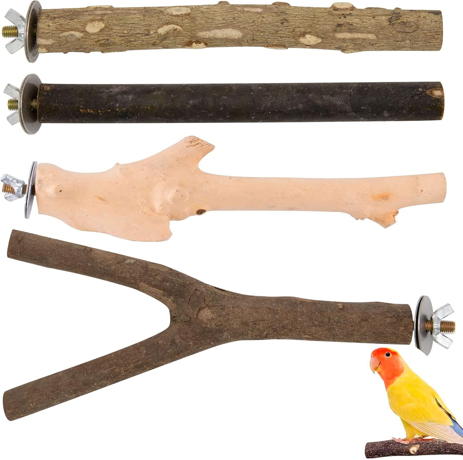 4 Piezas Perca de Pájaro de Madera Natural, Pájaro de Madera Soporte de Perca, Palo de UVA Salvaje Natural, Madera para Jaulas de Pájaro para Jaulas de Pájaros, Garras de Molido, Cacatúas
