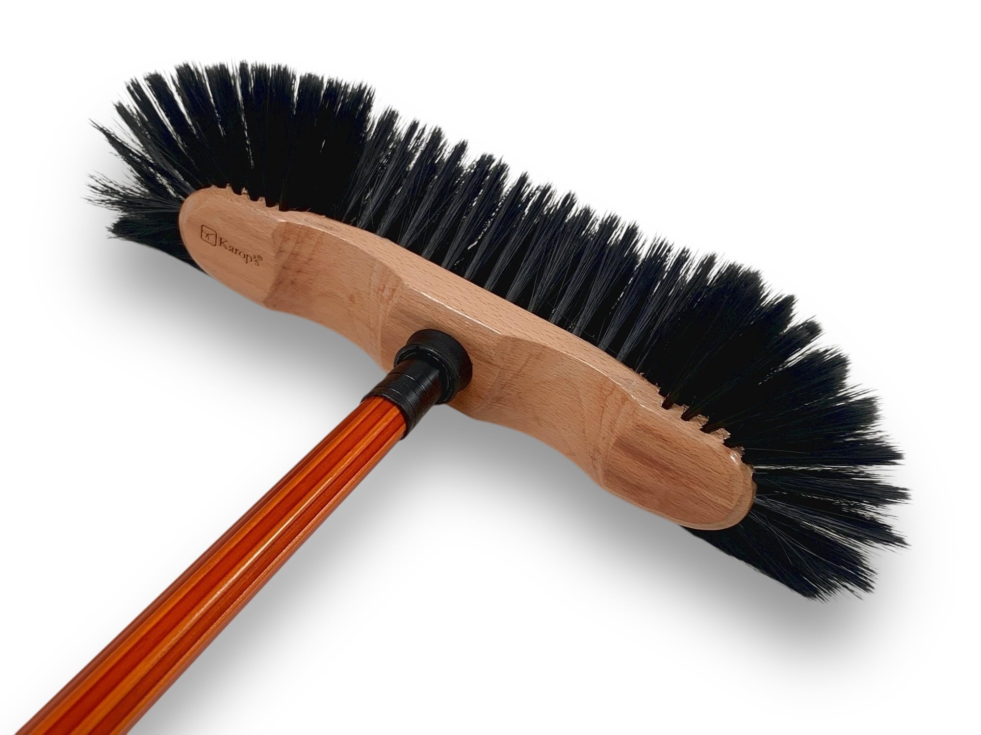 Balai Demi tête Haute qualité | Sortie 60 mm | Bois Vernis | Fibres Pet synthétique Noires |Manche Bois Vernis Teinte Cannelle | Gamme KAROP'S | Longueur 30 cm | Kibros VC120135M2
