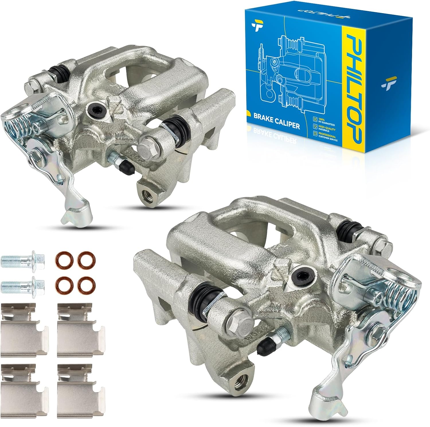 PHILTOP 19B6384+19B6385 Rear Disc Brake Caliper Assembly Fit Volkswagen Audi for 2012-2015 Passat, 2012-2013 Jetta 2.5L, 2010-2011,2014 Jetta, 2012-2013 Beetle, 2pcs Rear Driver and Passenger Side