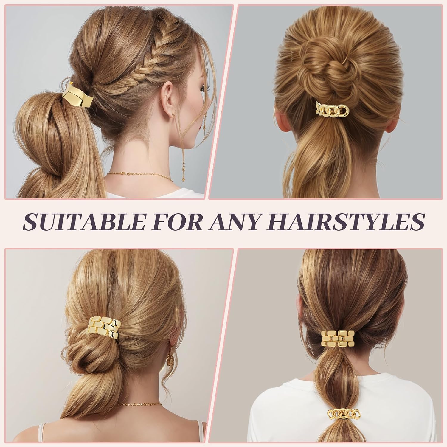 3PCS Metal Hair Tie For Women,Gold Cuffs,Metal Geometric Gold Hair Ties, Hair Accessories Stretchy and Non-Damage Ponytail Holders,Ponytail Cuff Hair Bands For Hair Styling (SET6) image 4