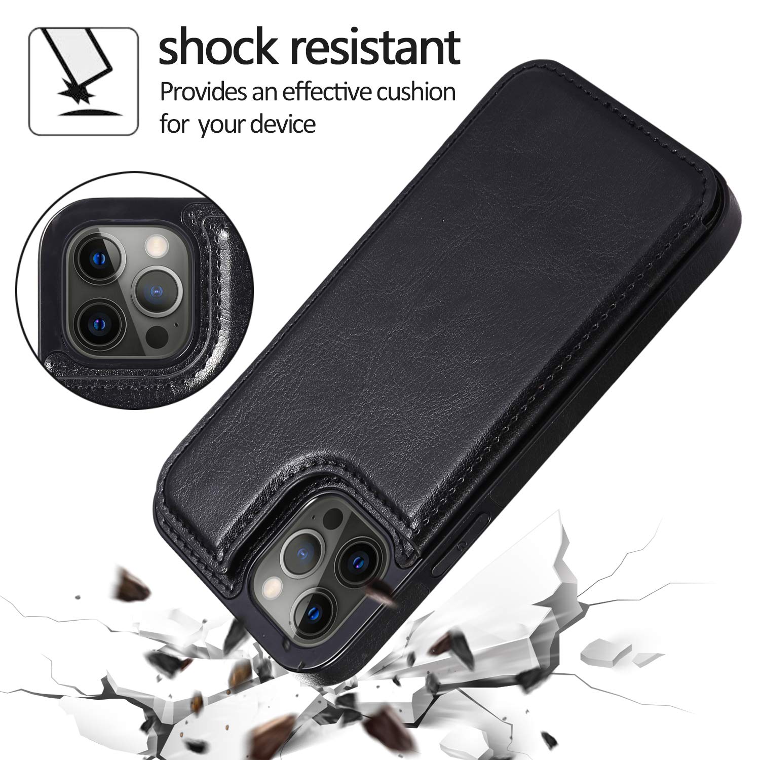 UEEBAI Custodia Portafoglio In Pelle PU Per IPhone 14 Pro Max (6.7") - Due Chiusure Magnetiche, Slot E Supporto - Nero