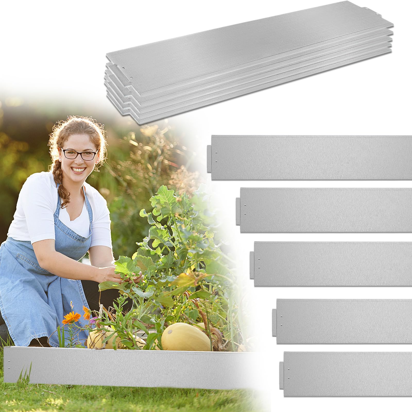 Aufun Rasenkante Metall 20 m x 18 cm Verzinkt Beetumrandung Beeteinfassung Mähkante Palisade 20 Stücke 100 cm x 18 cm (L x H) Rasenkante Verzinkt