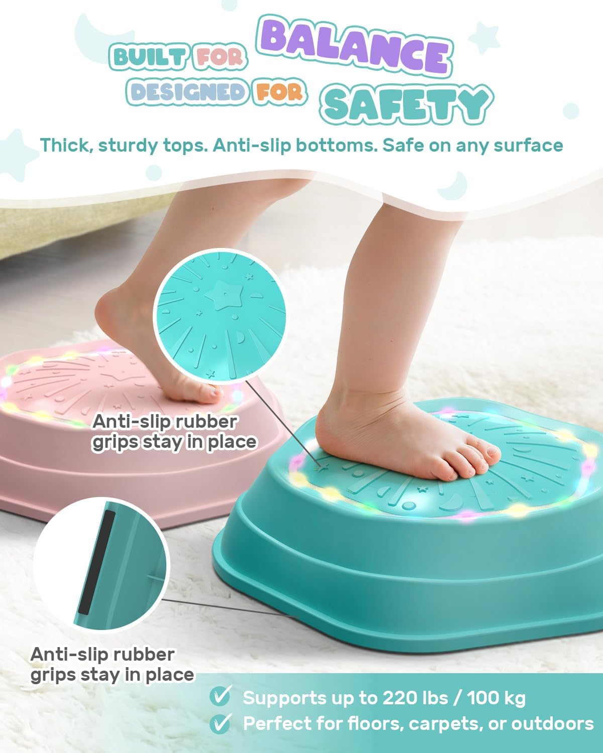 Holyton Upgraded Music Light-Up Stepping Stones for Kids, 5-Pack Sensory Balance Toys with Batteries, Non-Slip Design, for Ages 3–8, Ideal for Sensory Training, Indoor & Outdoor Play, Great Gift Idea