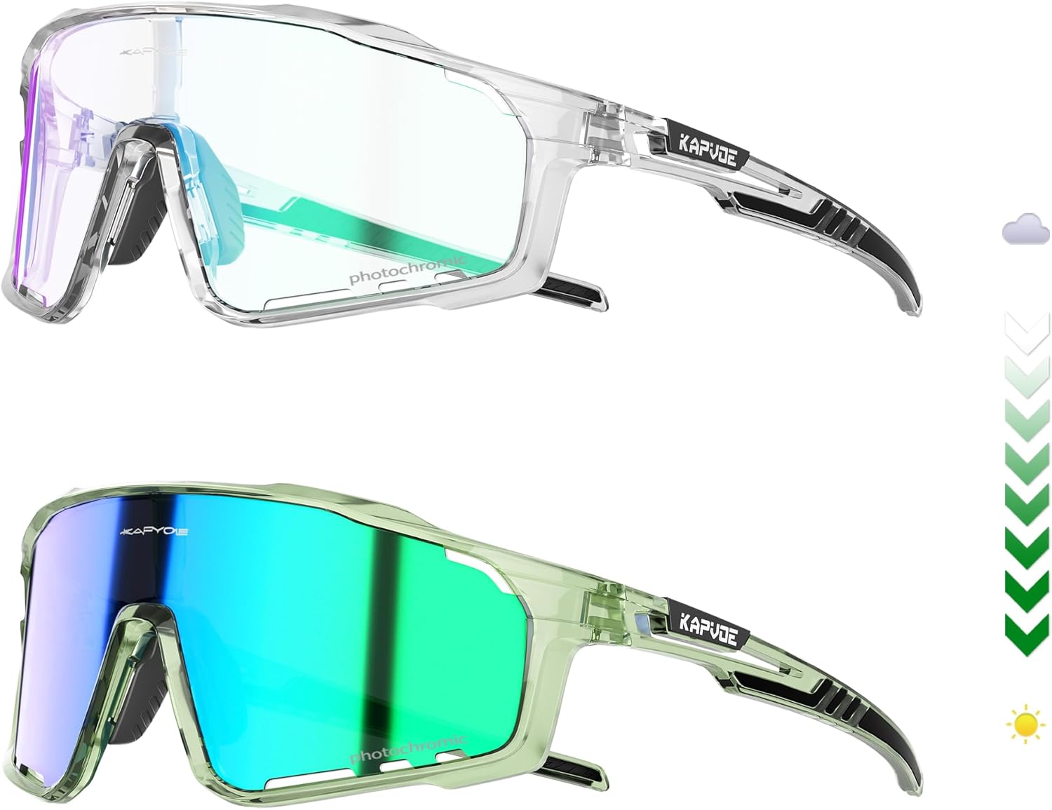KAPVOE Photochromic Cycling Glasses for Men Women Sports Sunglasses Frame Discoloration HD Bike Glasses K76