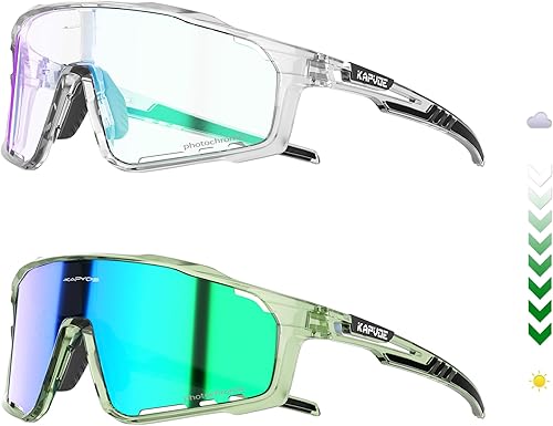 KAPVOE Photochromic Cycling Glasses for Men Women Sports Sunglasses Frame Discoloration HD Bike Glasses K76