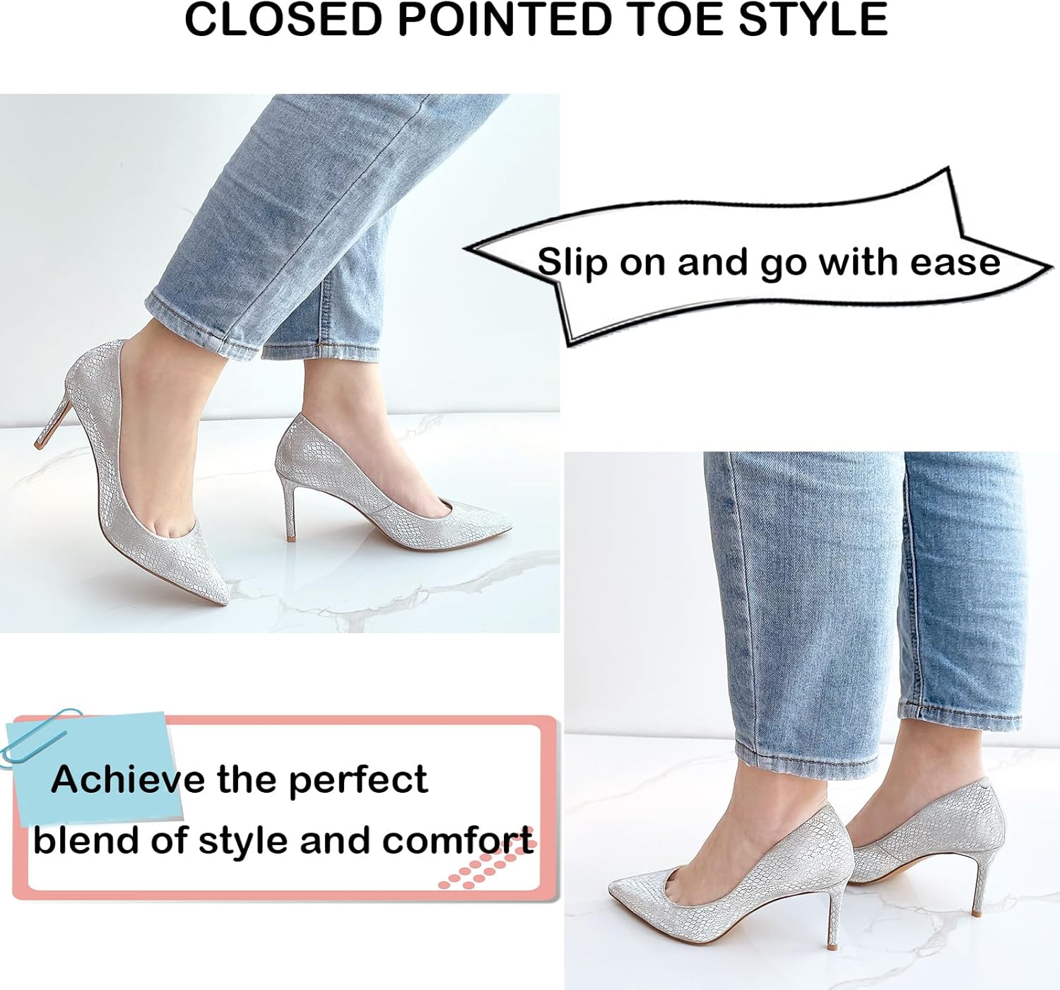 JENN ARDOR Women's Comfortable Stiletto Pumps 3 inch Elegant Gorgeous Closed Pointed Toe Slip On Solid High Heels for Ladies Wedding Dress Shoes - Image 4