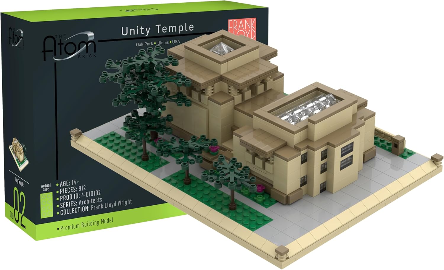 Atom Brick Unity Temple Building Set – Frank Lloyd Wright Architecture Model Kit (912 Pieces) – Premium Mini Brick Construction Set for Adults & Teens 14+ | Oak Park Landmark Replica