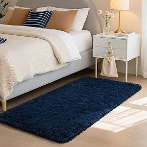 HOMORE Runner Rug 2x4 Navy Blue Rug for Bedroom, Fluffy Runner Rugs for Hallway Bedside, Long Rugs for Living Room Kids Room, Soft Carpet for Dorm Indroor Entrance